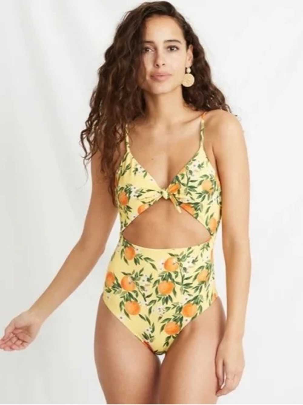 Marine Layer Havana Yellow Orange Print Cutout One-Piece Swimsuit